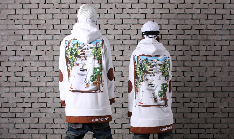 1213 SUBPOINT Layered Styled Hoodie(Ivory/Brown)