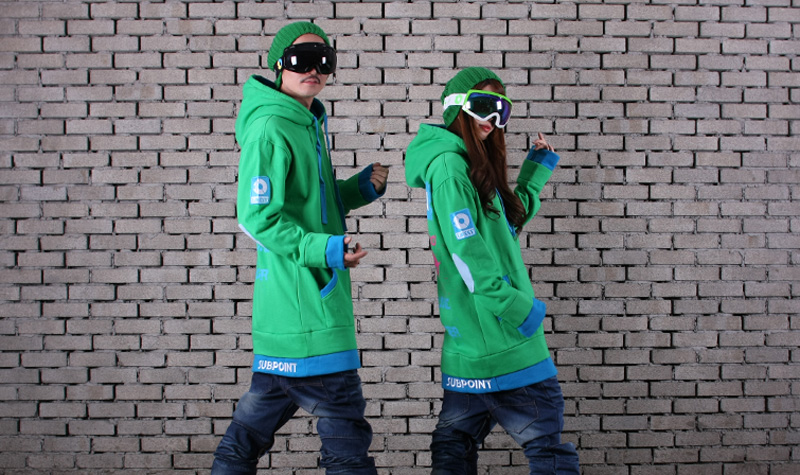 1213 SUBPOINT Layered Styled Hoodie(Green/Blue)